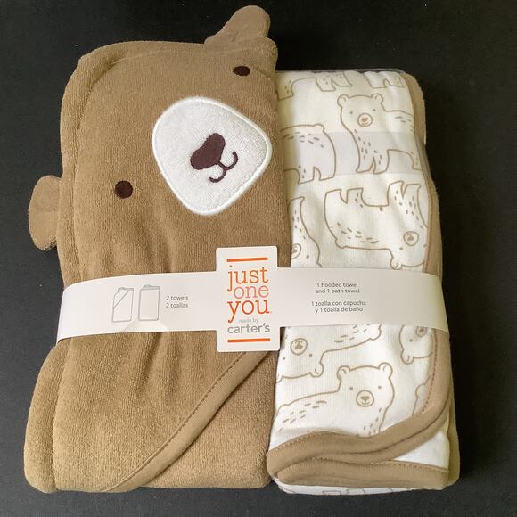 Carter's Bear  Just One You Hooded Towel and Bath Towel - NWT -  29"x29" - Picture 1 of 6